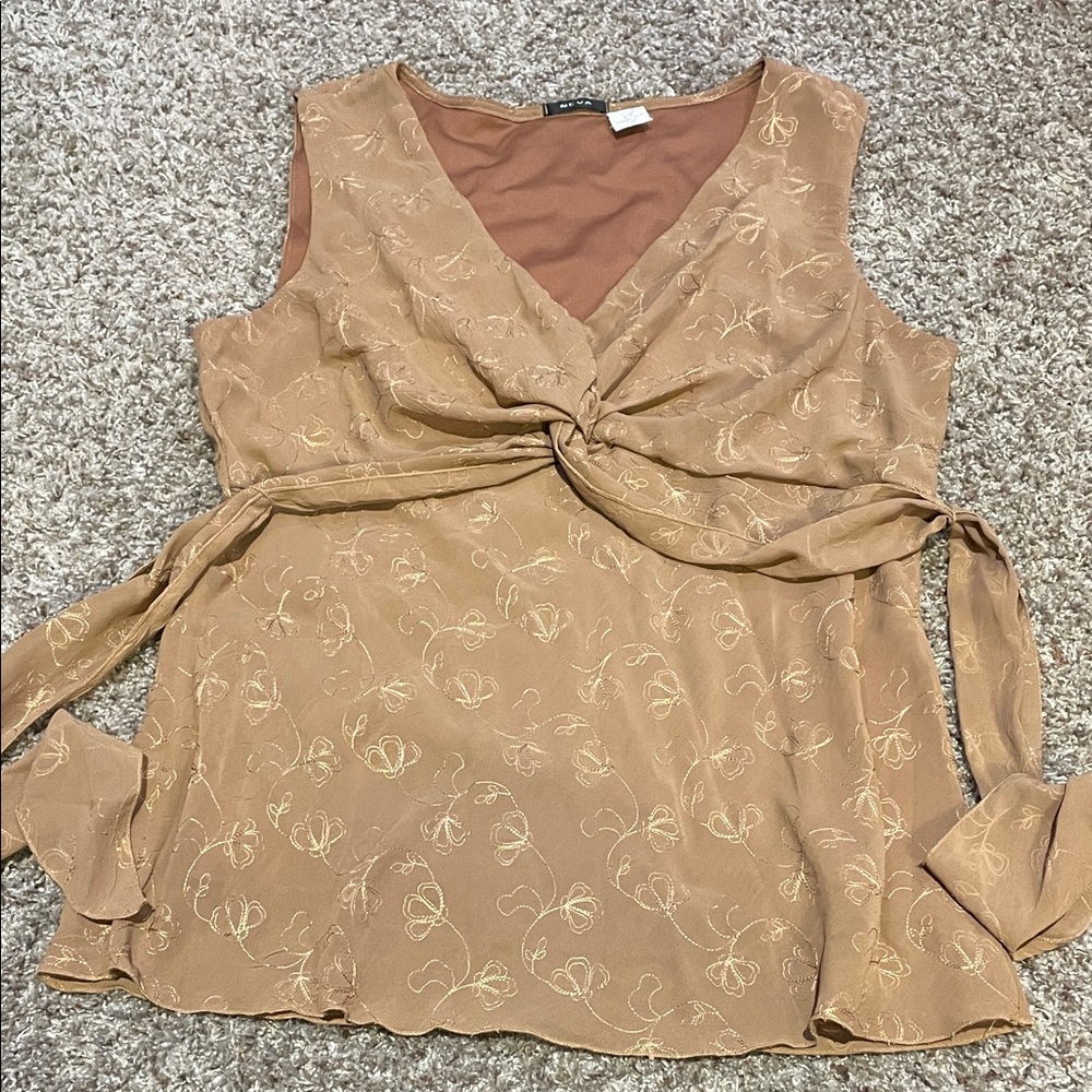 Chic Tan Wrap Blouse